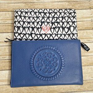 Brighton Ferrara Canyon Blue Leather Folio Wallet Dustbag Zipper Card Slots NWOT